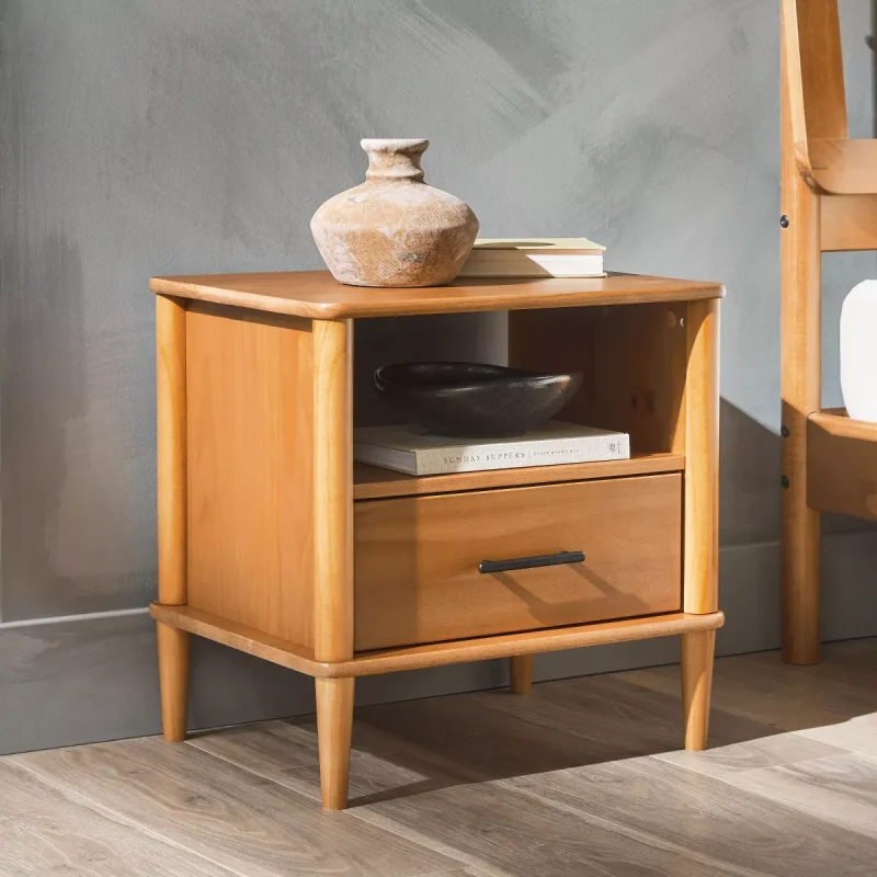 1 Drawer Nightstand with Minimalist Handles,Bedside Table with Open Storage Cubby,Modern Side Table for Bedroom