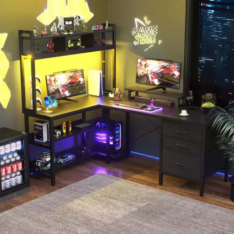 L Shaped Computer Desk, Gaming Desk with Hutch