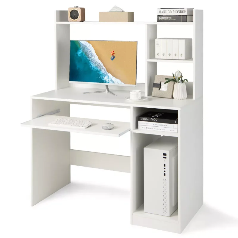 Computer Desk Hutch Home Office Study Writing Table w/ Bookshelf Keyboard Tray