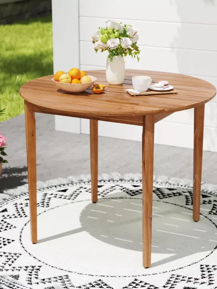 Round Outdoor Dining Table for 4 People 36 inch Acacia Wood Patio Table for Yard