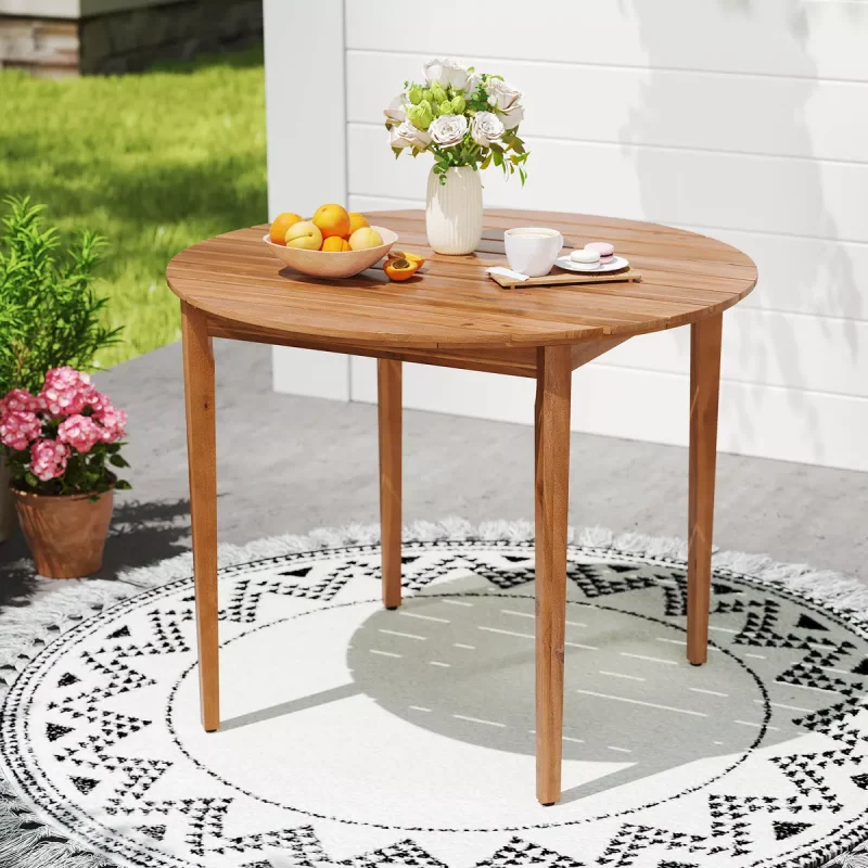 Round Outdoor Dining Table for 4 People 36 inch Acacia Wood Patio Table for Yard
