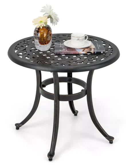 Cast Aluminum Patio Table 24"Outdoor Round Side Table Anti-Rust Coffee Bistro Table