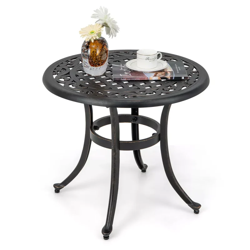 Cast Aluminum Patio Table 24"Outdoor Round Side Table Anti-Rust Coffee Bistro Table