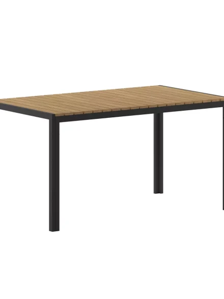 55" x 31" Outdoor Dining Table with Faux Teak Poly Slat Top and Metal Frame