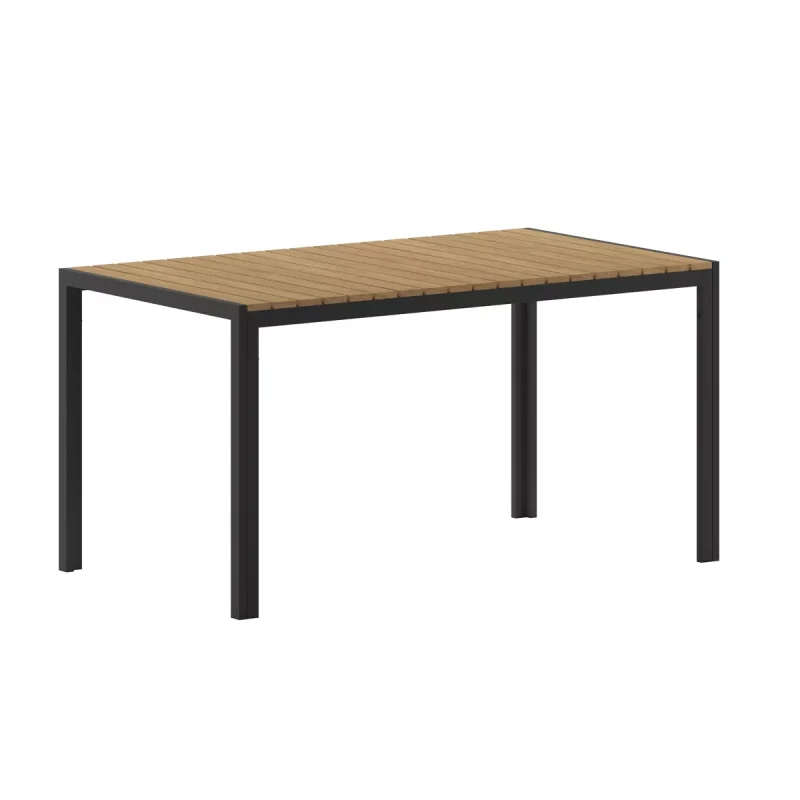 55" x 31" Outdoor Dining Table with Faux Teak Poly Slat Top and Metal Frame