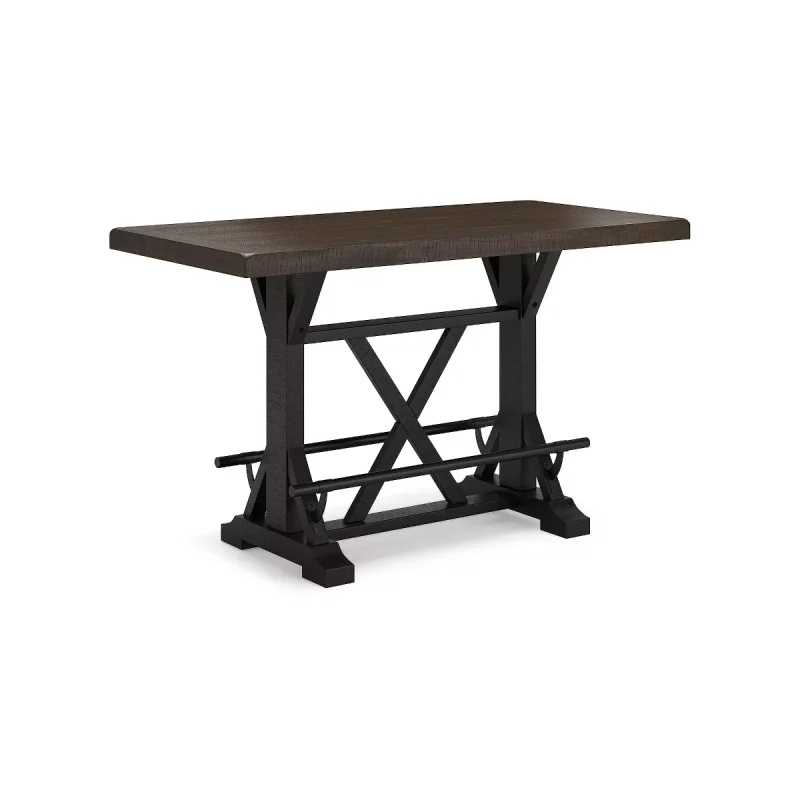 Counter Height Dining Table - Rustic Farmhouse Rectangle Table with Metal Footrests - Two-Tone Brown/Black Finish