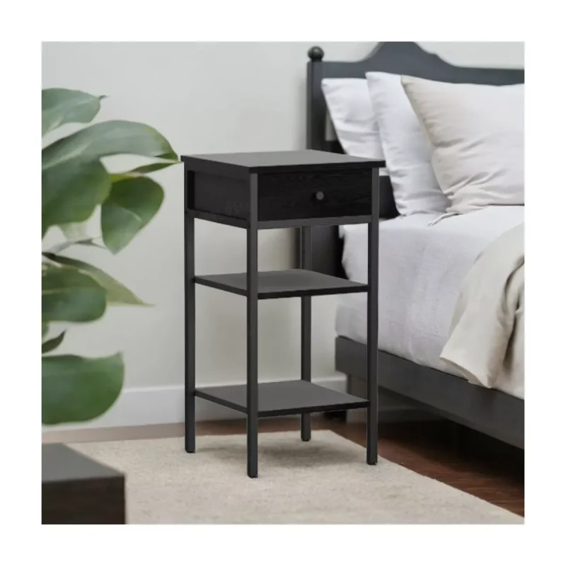 Bedside Table with Drawer and Shelves, End Table, Telephone Table, Tall Side Table for Bedroom